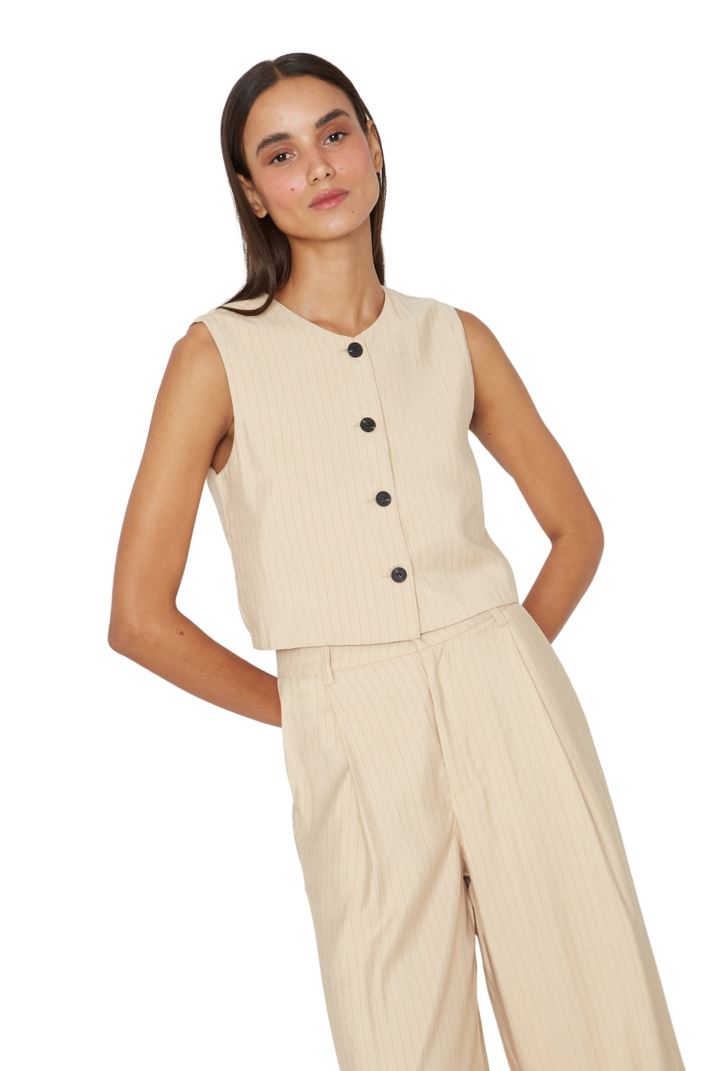 Vest Oxford rayas crudo