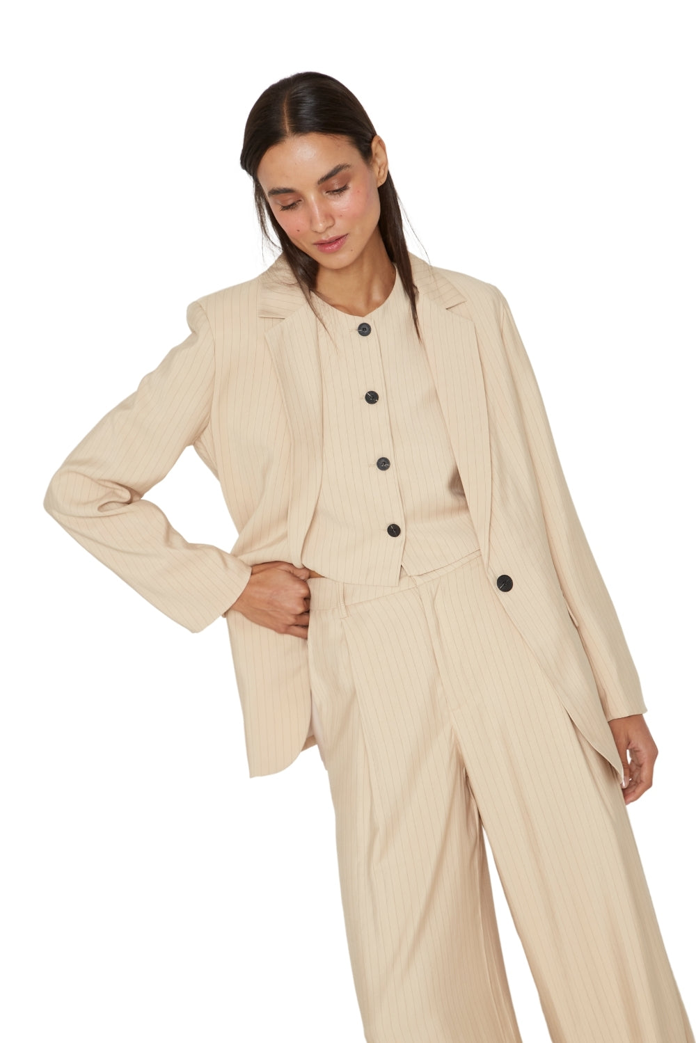 Vest Oxford rayas crudo