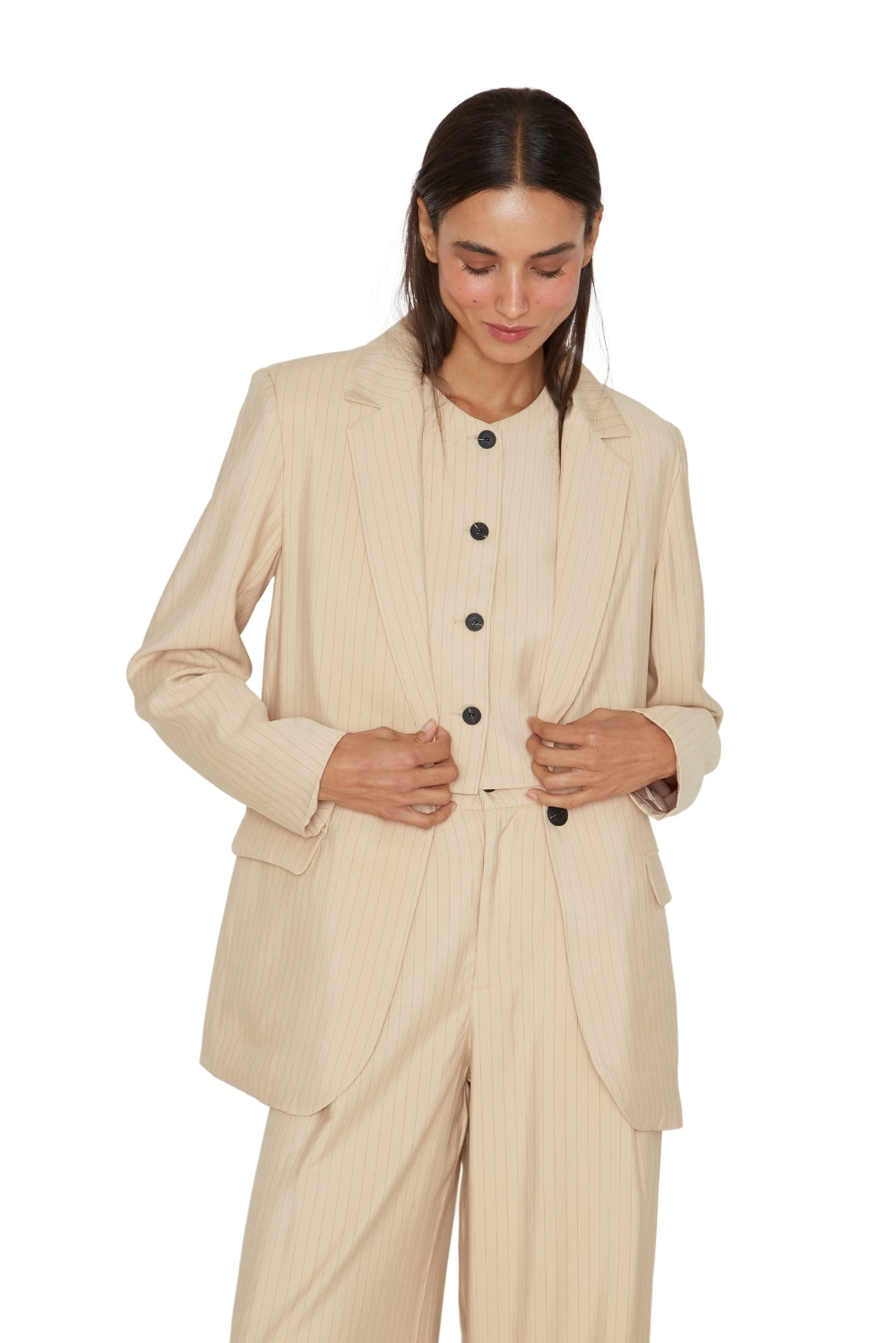 Blazer Oxford rayas crudo