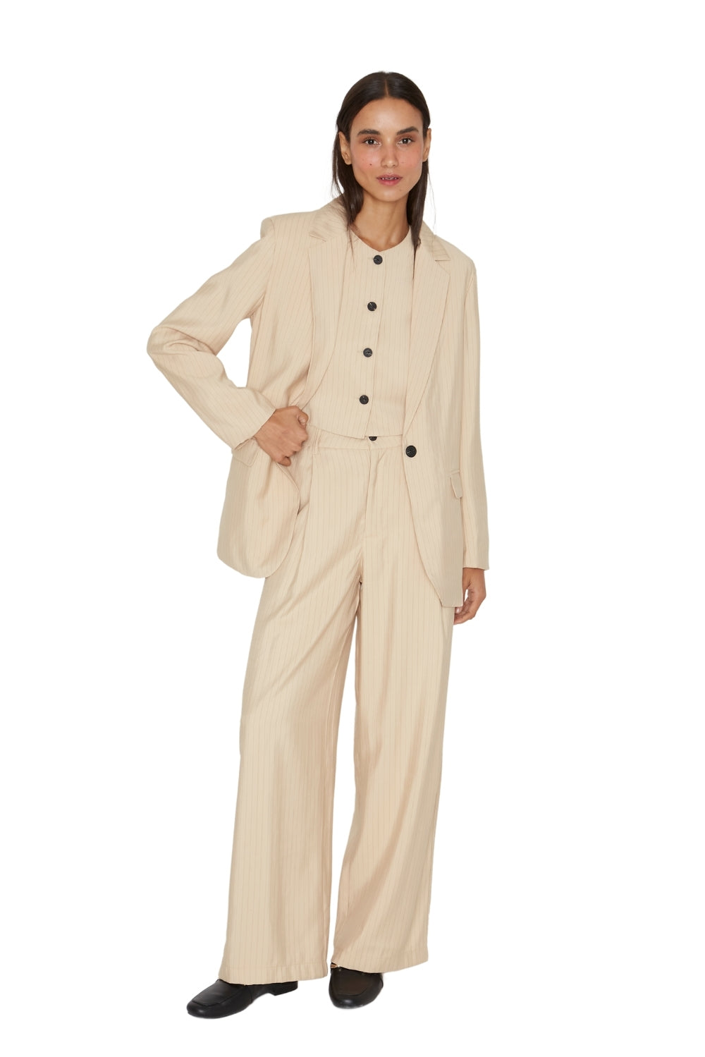 Blazer Oxford rayas crudo