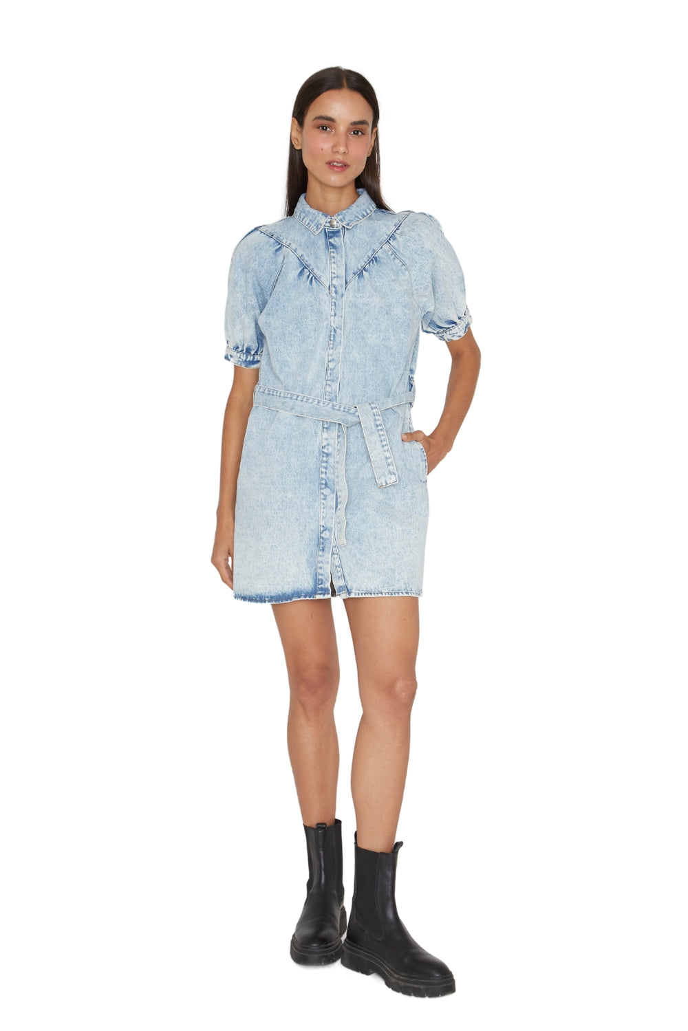 Vestido Denim manga corta azul